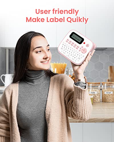 Pink Label Maker Machine-Vixic-D210S Label Makers,QWERTY Keyboard Labeler,Easy Handheld Portable Sticker Printer for Labeling with AC Adapter for Home School Office Organization