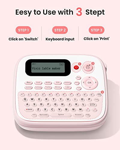 Pink Label Maker Machine-Vixic-D210S Label Makers,QWERTY Keyboard Labeler,Easy Handheld Portable Sticker Printer for Labeling with AC Adapter for Home School Office Organization