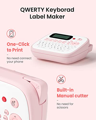 Pink Label Maker Machine-Vixic-D210S Label Makers,QWERTY Keyboard Labeler,Easy Handheld Portable Sticker Printer for Labeling with AC Adapter for Home School Office Organization