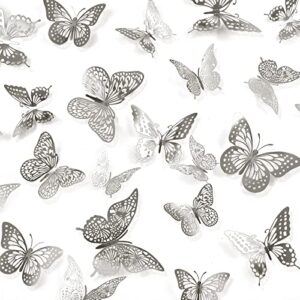 ammon 3d butterfly wall decor 48 pcs silvery 3 sizes decal decorations for birthday party cake mural sticker removable room wall art stickers for kids nursery classroom bedroom living room party wedding