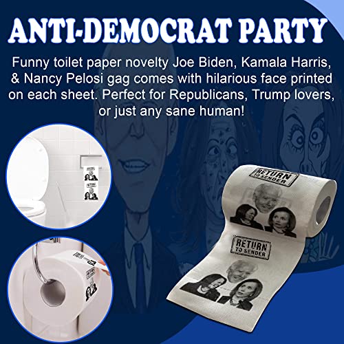 Pesky Patriot Anti-Democrat Party 2-Pack Toilet Paper Roll | Hilarious Facial Expression Anti Joe Biden, Kamala Harris, & Nancy Pelosi Roll | Funny Political Gift for Republicans or Democrats