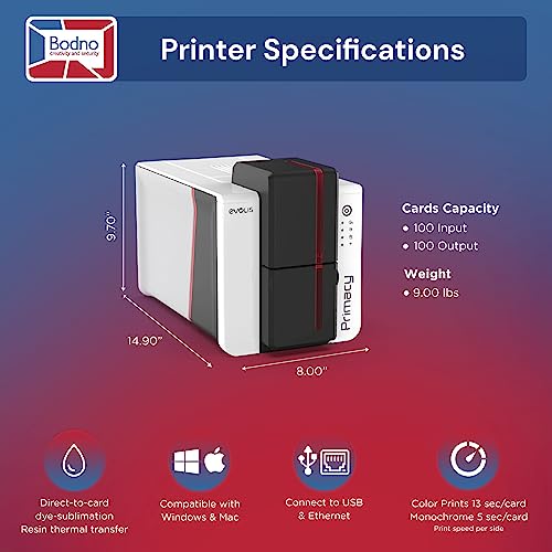 Bodno Evolis Primacy 2 Dual Sided ID Card Printer & Complete Supplies Package Bronze Edition ID Software