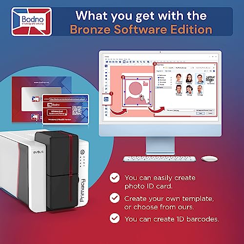 Bodno Evolis Primacy 2 Dual Sided ID Card Printer & Complete Supplies Package Bronze Edition ID Software