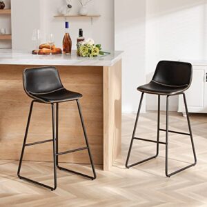 heugah bar stools,30" bar height stools set of 2,faux leather bar stools with back,modern counter stool for kitchen island (black)