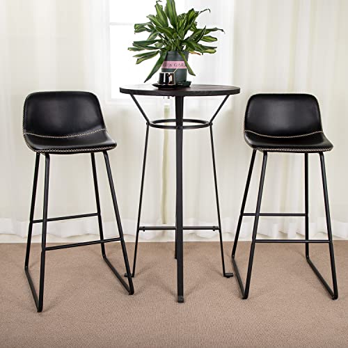 HeuGah Bar Stools,30" Bar Height Stools Set of 2,Faux Leather Bar Stools with Back,Modern Counter Stool for Kitchen Island (Black)