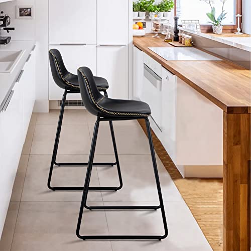 HeuGah Bar Stools,30" Bar Height Stools Set of 2,Faux Leather Bar Stools with Back,Modern Counter Stool for Kitchen Island (Black)