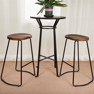 HeuGah Bar Stools, Solid Wood Barstools Set of 2, 30" Bar Height Bar Stools with Metal Leg, Rustic Backless Bar Stools for Kitchen Island, Bar Chairs with Solid Wood Saddle Seat (Walnut, 30 Inch)