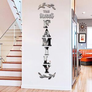yuzucmcm home wall decor family letter signs mirrors wall stickers wall decor for living room bedroom wall decals peel and stick(silver, 88 x 18 in)