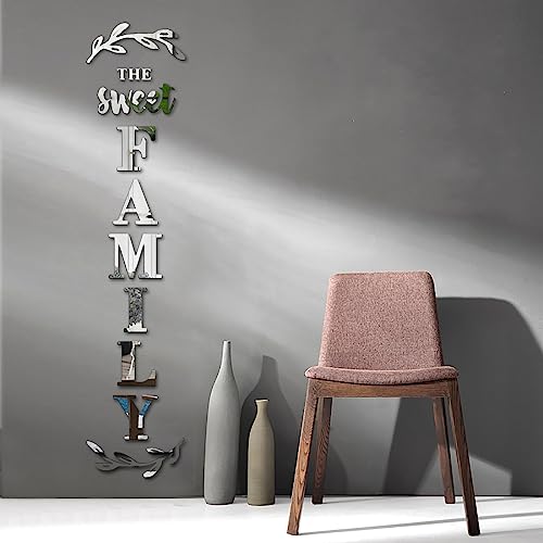 YUZUCMCM Home Wall Decor Family Letter Signs Mirrors Wall Stickers Wall Decor for Living Room Bedroom Wall Decals Peel and Stick(Silver, 88 X 18 in)