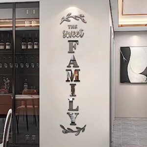 YUZUCMCM Home Wall Decor Family Letter Signs Mirrors Wall Stickers Wall Decor for Living Room Bedroom Wall Decals Peel and Stick(Silver, 88 X 18 in)