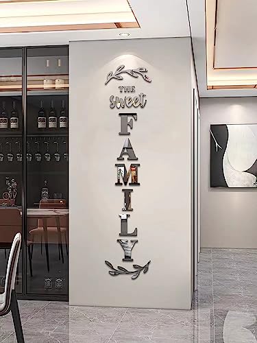 YUZUCMCM Home Wall Decor Family Letter Signs Mirrors Wall Stickers Wall Decor for Living Room Bedroom Wall Decals Peel and Stick(Silver, 88 X 18 in)