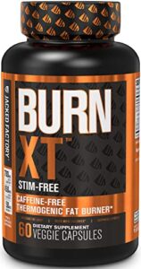 jacked factory burn-xt stim free, caffeine free weight loss supplement - fat burner and appetite suppressant for weight loss with green tea extract, capsimax, & more - 60 diet pills