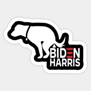 dog p**ping on biden harris funny political stickers | vinyl | decal for bumper, laptop, window. truck, water bottle, |waterproof| 5"