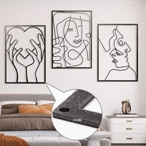 qiegl 3 packs metal wall decor 0.12" thickness modern home decor for black coating with silvery sparkling 17"x11.8" minimalist wall art bedroom decor single line abstract wall sculptures for living room bathroom stairs etc.