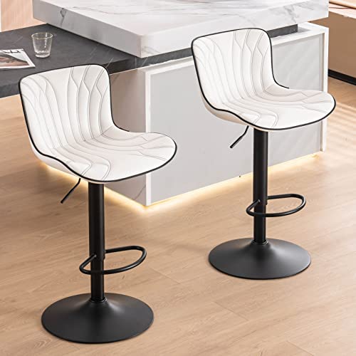 YOUNUOKE Counter Height Bar Stools for Kitchen Island Set of 2, 24 inch Metal White Barstools, Swivel Counter Stools Chair with Back