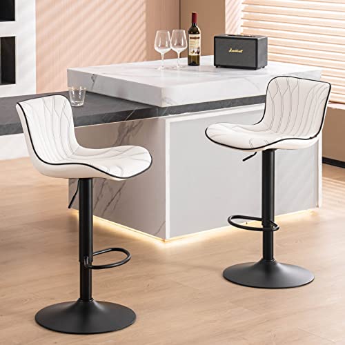 YOUNUOKE Counter Height Bar Stools for Kitchen Island Set of 2, 24 inch Metal White Barstools, Swivel Counter Stools Chair with Back