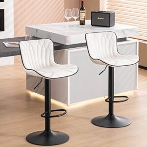 YOUNUOKE Counter Height Bar Stools for Kitchen Island Set of 2, 24 inch Metal White Barstools, Swivel Counter Stools Chair with Back