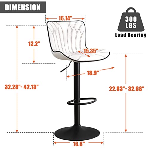 YOUNUOKE Counter Height Bar Stools for Kitchen Island Set of 2, 24 inch Metal White Barstools, Swivel Counter Stools Chair with Back