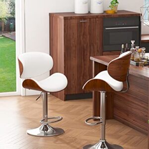 YaFiti Bar Stools Set of 2, Bentwood Adjustable Height Swivel Bar Stools, PU Leather Upholstered Bar Chair with Back and Footrest for Bar, Kitchen, Dining Room