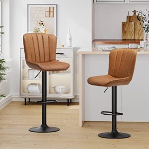 DICTAC Bar Stools Set of 2 Brown Leather, Swivel Bar Chairs Set of 2, Counter Height Barstools for Kitchen Island, Capacity 400lbs