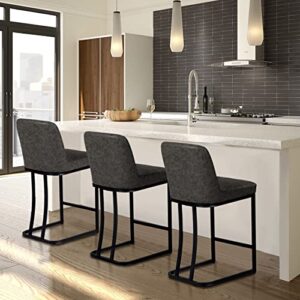 maison arts counter height 24" bar stools set of 3 with back for kitchen counter modern upholstered barstools faux leather farmhouse bar chairs island stools support 330lbs, 24 inch, grey+black frame