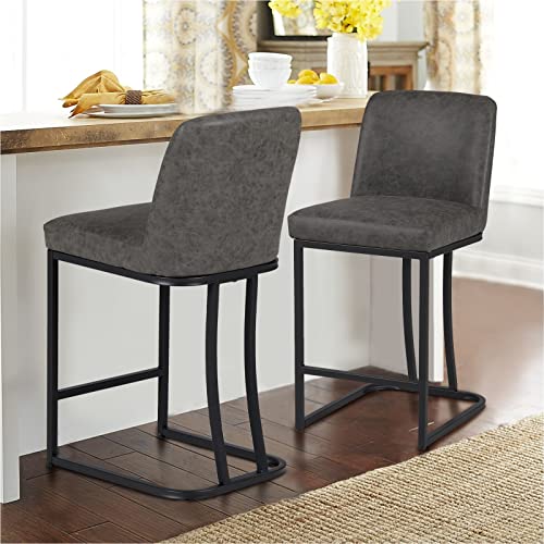 MAISON ARTS Counter Height 24" Bar Stools Set of 3 with Back for Kitchen Counter Modern Upholstered Barstools Faux Leather Farmhouse Bar Chairs Island Stools Support 330LBS, 24 Inch, Grey+Black Frame