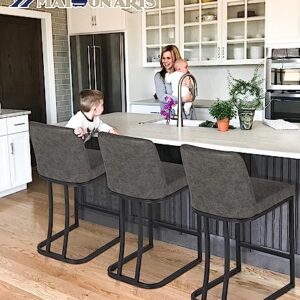 MAISON ARTS Counter Height 24" Bar Stools Set of 3 with Back for Kitchen Counter Modern Upholstered Barstools Faux Leather Farmhouse Bar Chairs Island Stools Support 330LBS, 24 Inch, Grey+Black Frame
