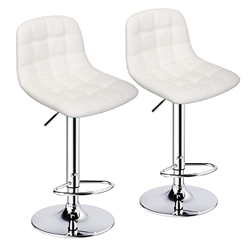 ErgoDesign Bar Stools Set of 2, Adjustable Barstools with Back, Swivel Bar Chairs (White)