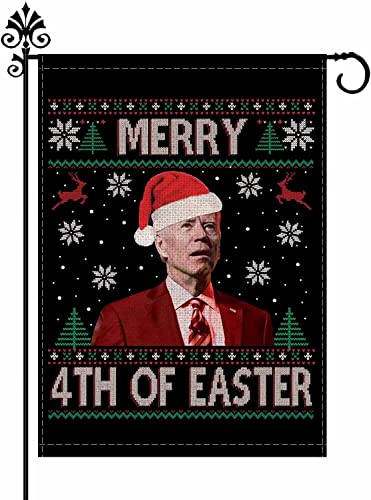 Happy Christmas Flag Merry 4th Of Easter Funny Joe Biden Christmas Flag For Happy Christmas Double Sided Vertical 12.5 x 18 Inch for Seasonal Holiday Yard Decorations