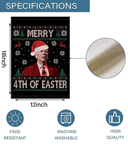 Happy Christmas Flag Merry 4th Of Easter Funny Joe Biden Christmas Flag For Happy Christmas Double Sided Vertical 12.5 x 18 Inch for Seasonal Holiday Yard Decorations