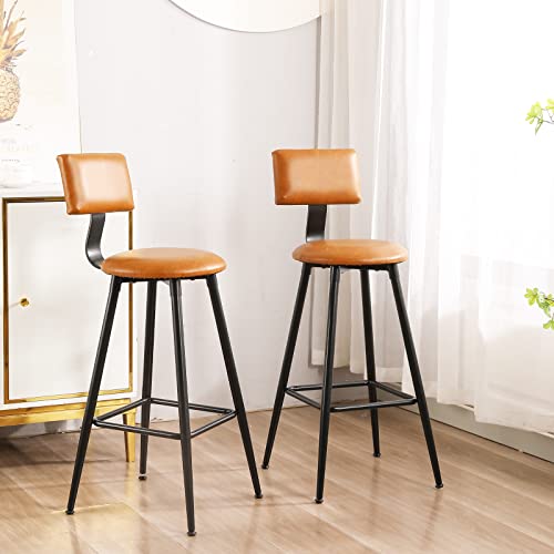 CUYOCA Bar Stools Bar Chairs with Back, 30 Inch Barstools with Metal Legs, Faux Leather Upholstered for Pub, Restaurant, Kitchen Island (Dark Brown)