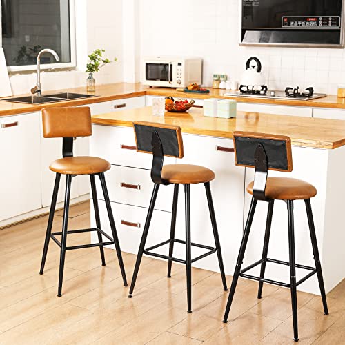 CUYOCA Bar Stools Bar Chairs with Back, 30 Inch Barstools with Metal Legs, Faux Leather Upholstered for Pub, Restaurant, Kitchen Island (Dark Brown)