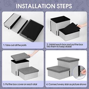 Dog Stairs with Storage, Foldable Dog Steps for Small Dogs, 2 Tiers Non-Slip Pet Stairs for High Beds Or Couch and Sofa, Hold up to 50 lbs Pet Dog Cat