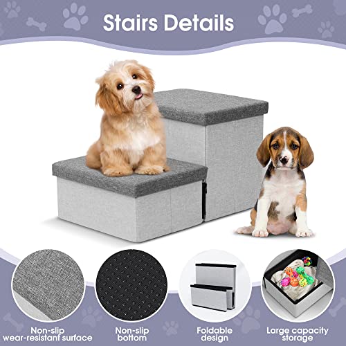 Dog Stairs with Storage, Foldable Dog Steps for Small Dogs, 2 Tiers Non-Slip Pet Stairs for High Beds Or Couch and Sofa, Hold up to 50 lbs Pet Dog Cat