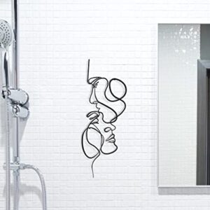 Pinetree Art Metal Wall Art for Bedroom Minimalist Design Wall Sculptures Decor Lovers Kissing Line Artwork Home Living Room Bathroom Decorative (black, 7" x 20")