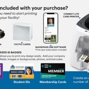 BadgePass ConnectLITE ID Card Printer & Supply Bundle ONE Cloud Photo ID Software- 1st Year Included! (ID Card Printer, ID Software, PVC Cards, YMCKO Ribbon, and Cleaning Kit Included)