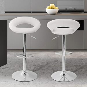 Cozy Castle Bar Stools Set of 2, Faux Leather Counter Height Bar Stools with Back and Armrest, Swivel Adjustable Barstools, Bar Chairs Stools(White)