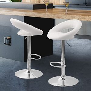 cozy castle bar stools set of 2, faux leather counter height bar stools with back and armrest, swivel adjustable barstools, bar chairs stools(white)