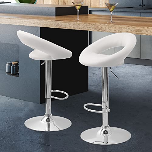 Cozy Castle Bar Stools Set of 2, Faux Leather Counter Height Bar Stools with Back and Armrest, Swivel Adjustable Barstools, Bar Chairs Stools(White)