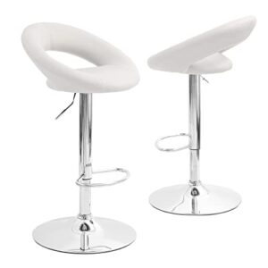 Cozy Castle Bar Stools Set of 2, Faux Leather Counter Height Bar Stools with Back and Armrest, Swivel Adjustable Barstools, Bar Chairs Stools(White)