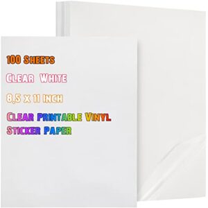 riakrum 100 sheets clear printable sticker paper for inkjet printer 8.5 x 11'' transparent waterproof sticker paper letter size adhesive clear labels for inkjet printer dries quickly holds ink greatly