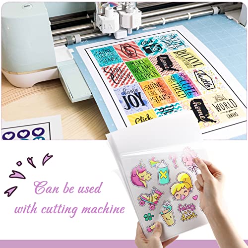 Riakrum 100 Sheets Clear Printable Sticker Paper for Inkjet Printer 8.5 x 11'' Transparent Waterproof Sticker Paper Letter Size Adhesive Clear Labels for Inkjet Printer Dries Quickly Holds Ink Greatly