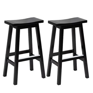 paylesshere bar stools set of 2 for kitchen counter solid wooden saddle stools 30-inch height home furniture barstool, black