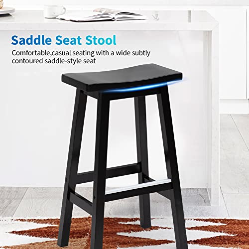 PayLessHere Bar Stools Set of 2 for Kitchen Counter Solid Wooden Saddle Stools 30-Inch Height Home Furniture Barstool, Black