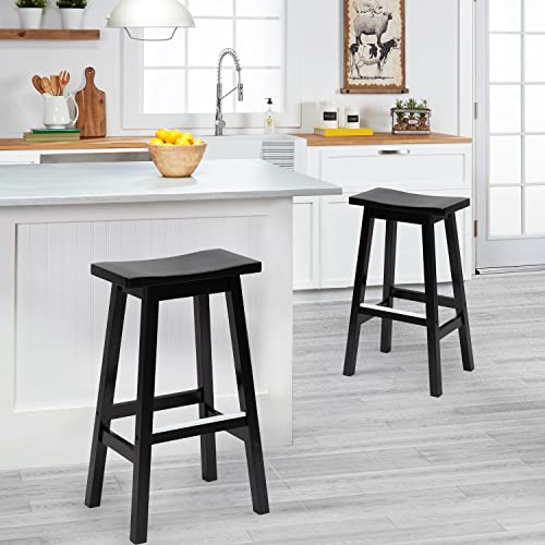 PayLessHere Bar Stools Set of 2 for Kitchen Counter Solid Wooden Saddle Stools 30-Inch Height Home Furniture Barstool, Black