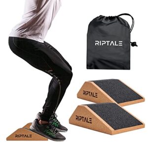 riptale cork squat wedge block - 2 pieces - slant board for squats with anti-skid top grip and non-slip bottom strips - carry bag for easy portability - sturdy slant board for calf stretching
