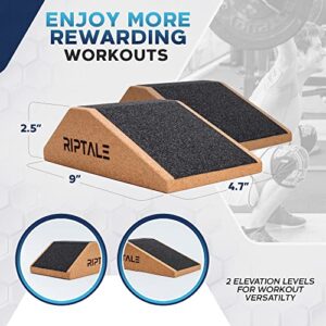 Riptale Cork Squat Wedge Block - 2 Pieces - Slant Board for Squats with Anti-Skid Top Grip and Non-Slip Bottom Strips - Carry Bag for Easy Portability - Sturdy Slant Board for Calf Stretching