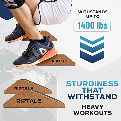 Riptale Cork Squat Wedge Block - 2 Pieces - Slant Board for Squats with Anti-Skid Top Grip and Non-Slip Bottom Strips - Carry Bag for Easy Portability - Sturdy Slant Board for Calf Stretching