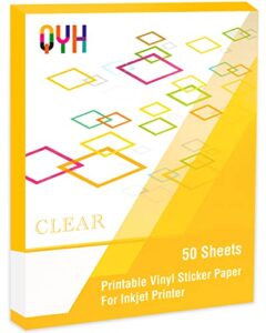 printable vinyl sticker paper for inkjet printer clear labels 50 sheets transparent quickly dry non waterproof transparency glossy 8.5 x 11 decal paper tear & scratch resistant