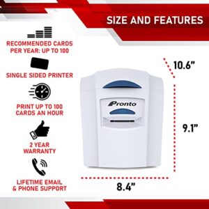 Cardholdir ID Magicard Pronto ID Card Printer | with Beginner Software, 100 Blank ID Cards, Slot Punch, 100 Strap Clips, & 1 Color Ribbon | Single Sided ID Card Printer